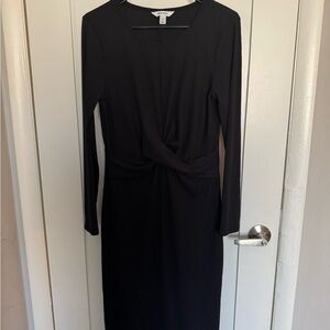 Nine West Black Long-Sleeve Twist-Front Midi Dress